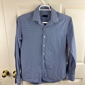 Men's Lanvin Button Front Micro Plaid Blue Shirt Size 41/16